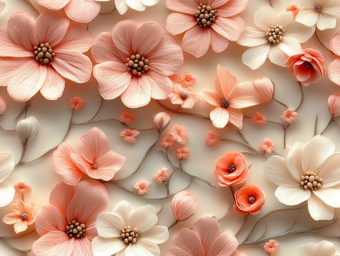 浅粉春花刺绣图案