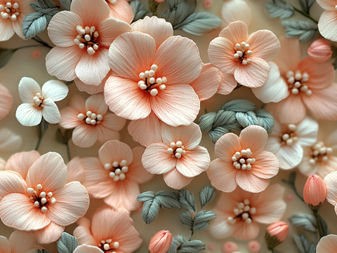 浅粉春花刺绣图案