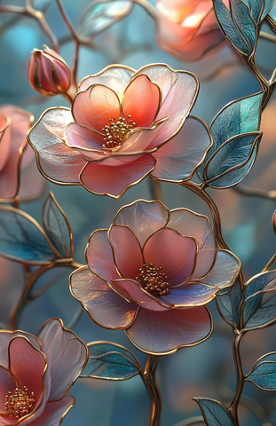 粉色玫瑰玻璃花窗