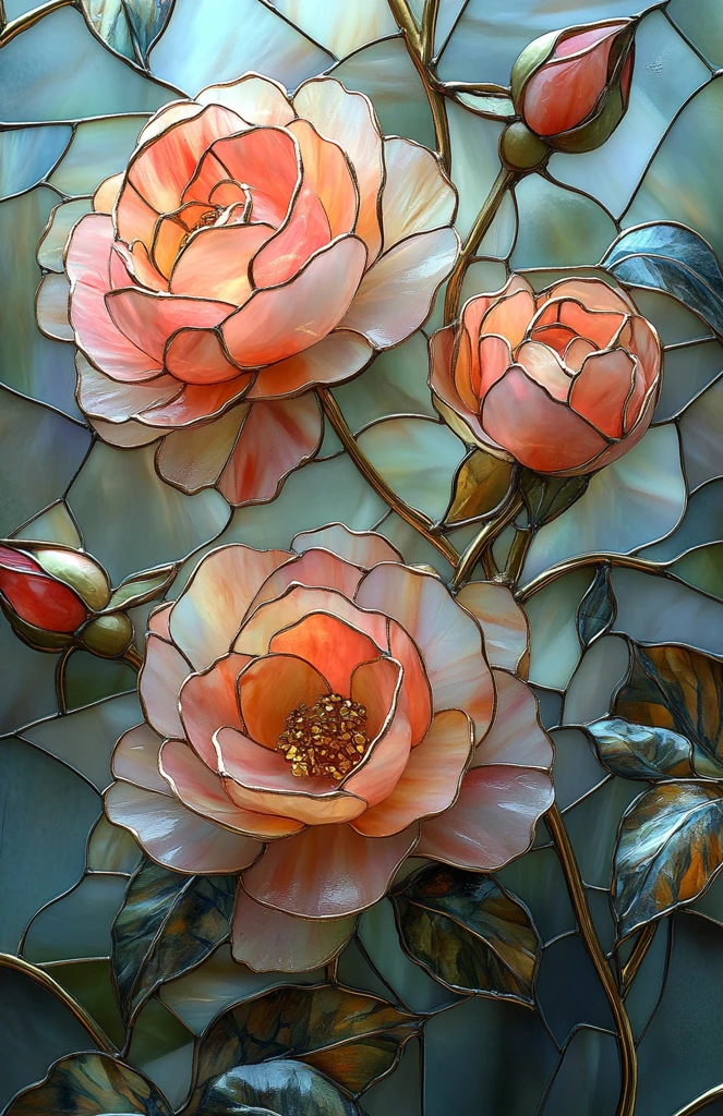 粉色玫瑰玻璃花窗