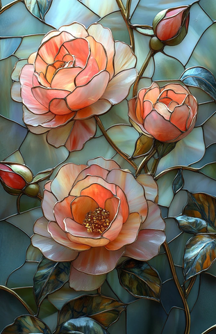 粉色玫瑰玻璃花窗