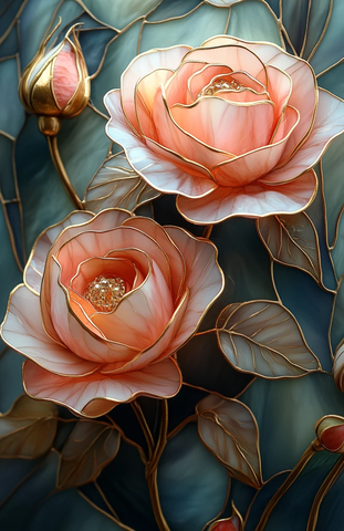 粉色玫瑰玻璃花窗