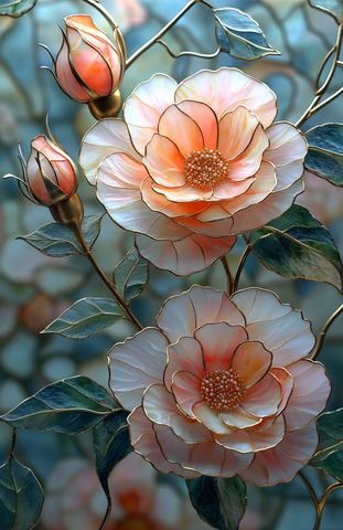 粉色玫瑰玻璃花窗