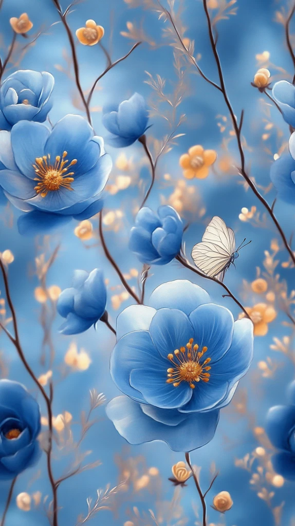 蓝玫瑰与黄蝶绣品