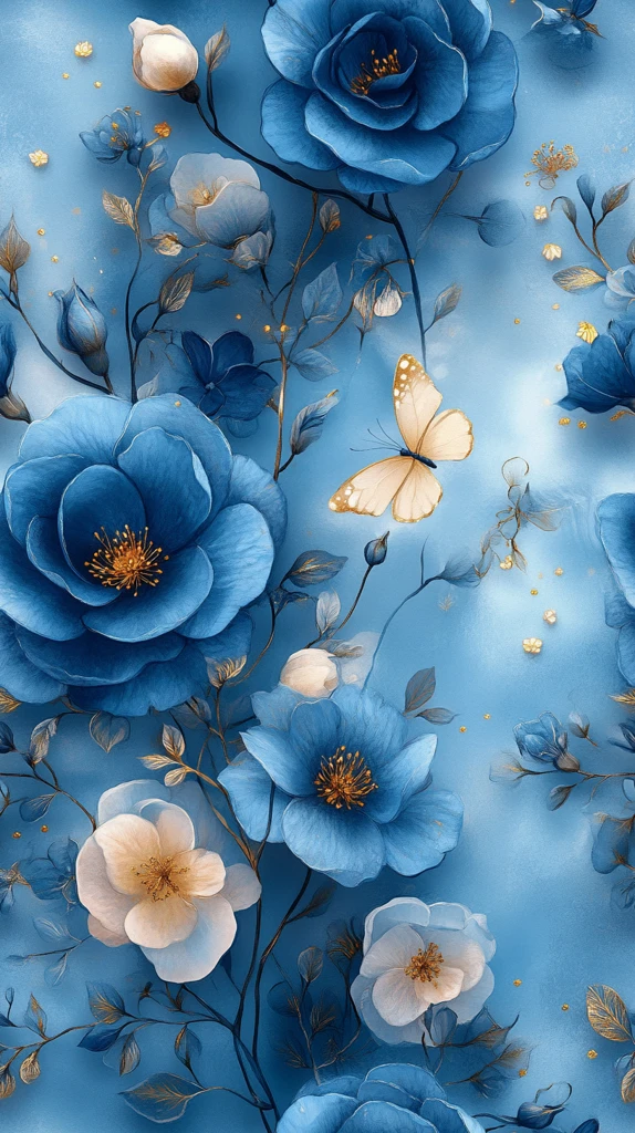 蓝玫瑰与黄蝶绣品