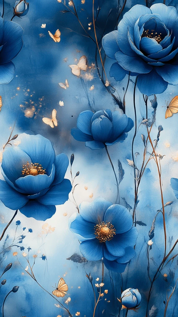 蓝玫瑰与黄蝶绣品