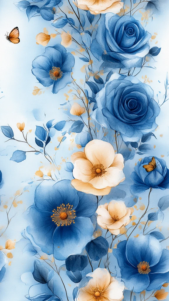 蓝玫瑰与黄蝶绣品