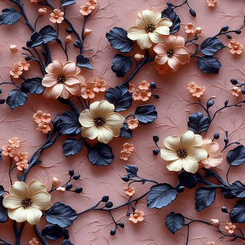 粉色花卉藤蔓图案