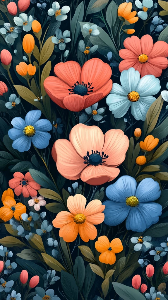 粉色蓝绿花卉图案