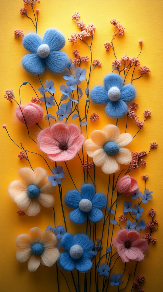 毛毡花朵黄色背景