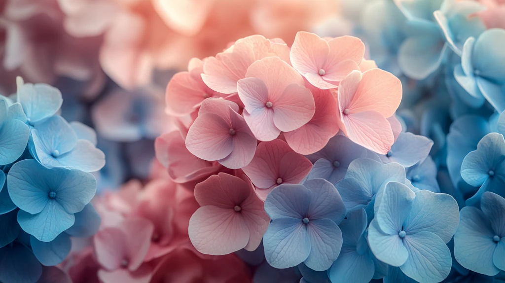 蓝色粉色绣球花