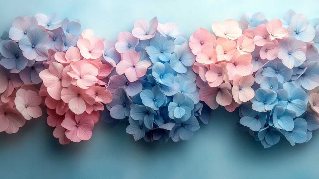 蓝色粉色绣球花