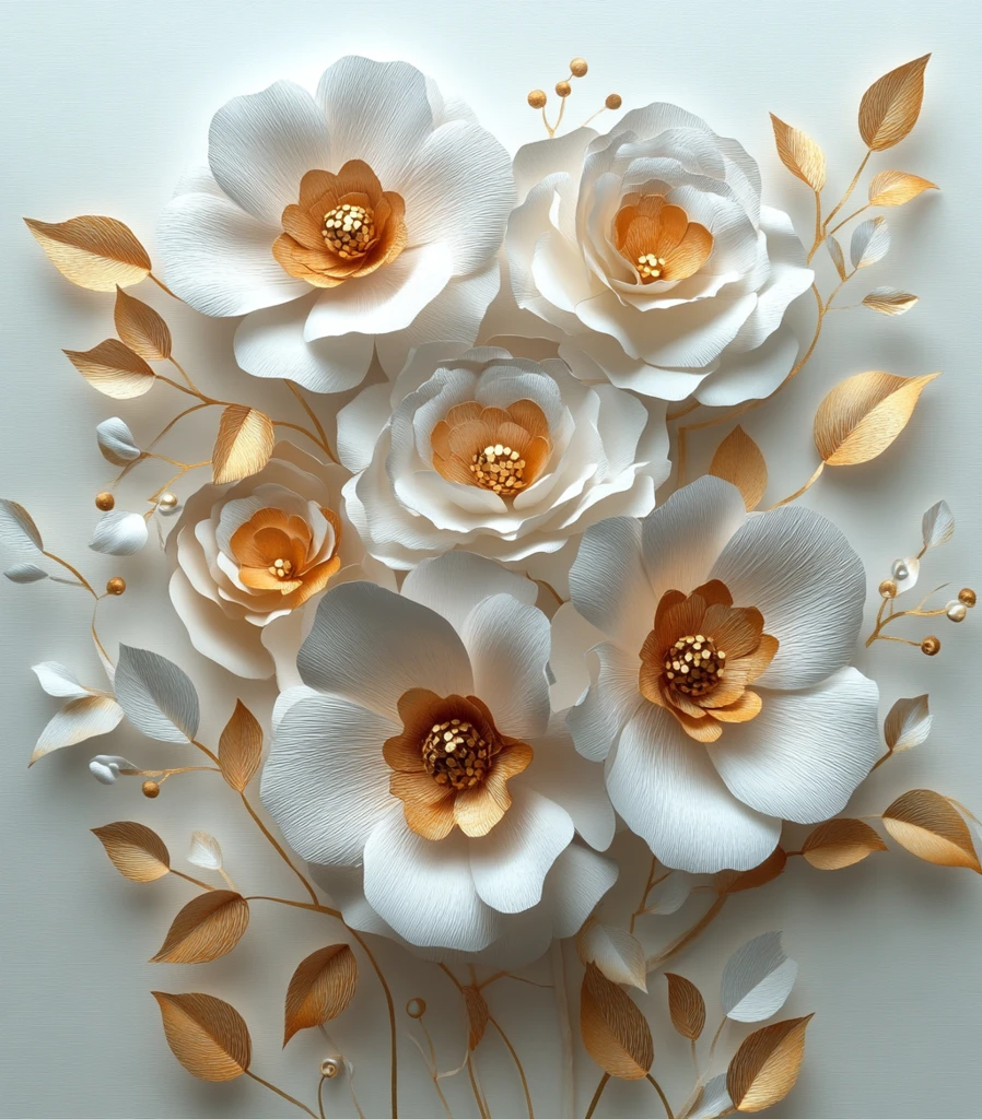 白金花束纸艺墙饰