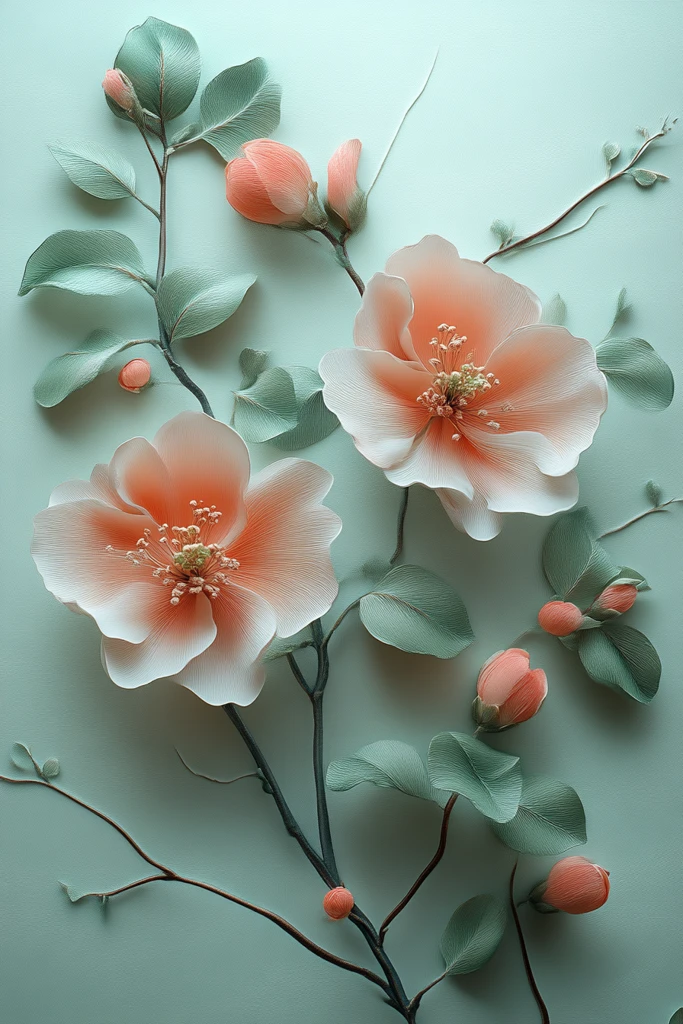 粉色花朵浮雕画