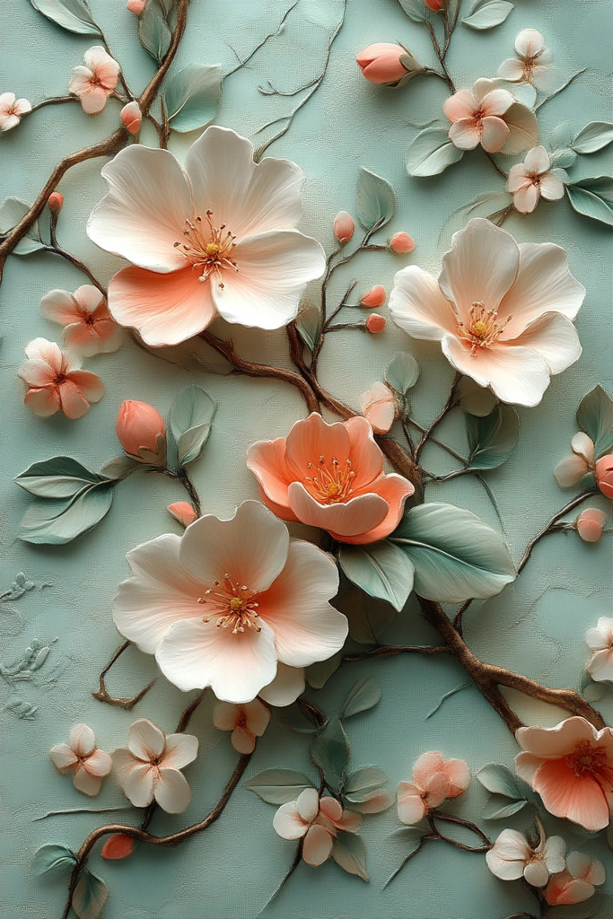 粉色花朵浮雕画