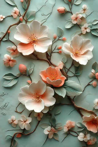 粉色花朵浮雕画