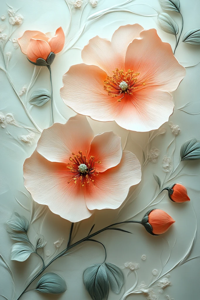 粉色花朵浮雕画