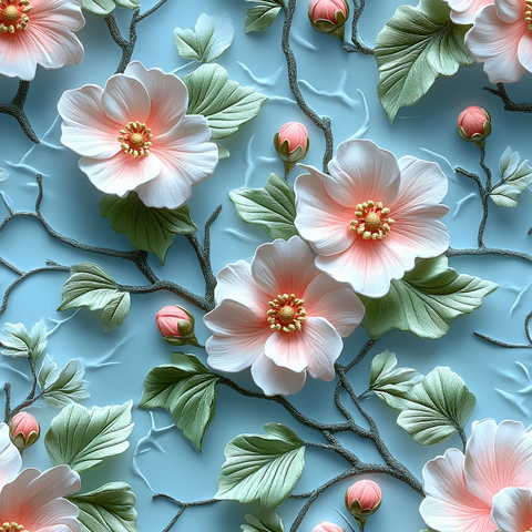 蓝底粉色花叶墙纸