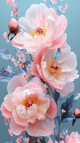 粉红芍药仰拍图