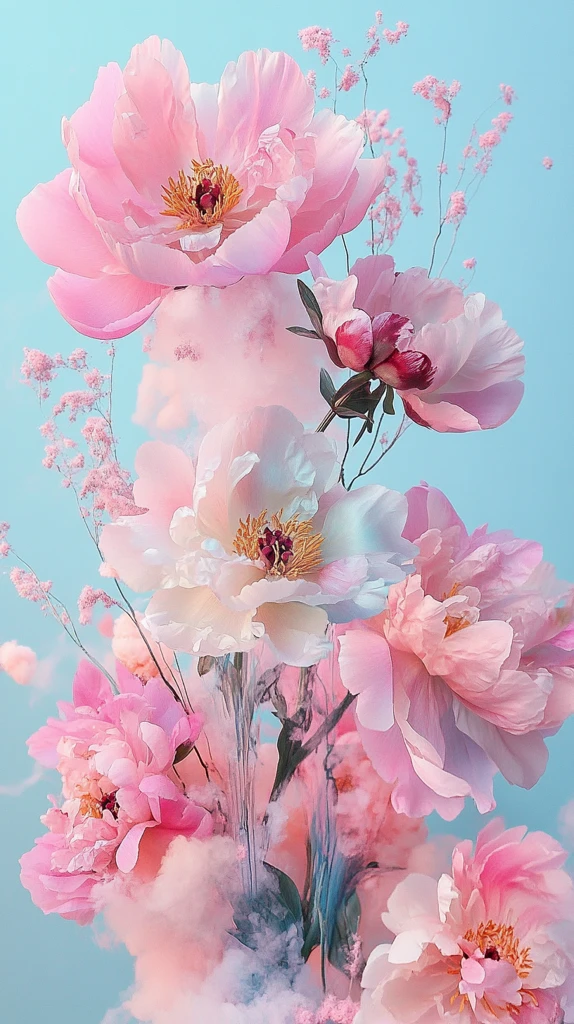 粉红芍药仰拍图