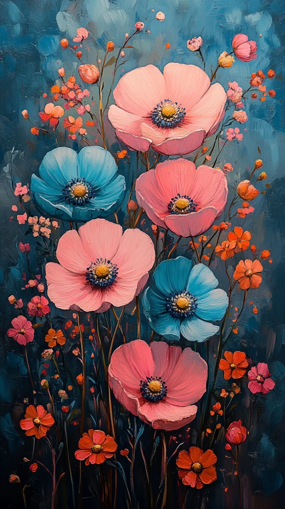 粉蓝绿花卉图案