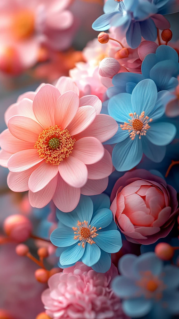 粉蓝绿花卉图案