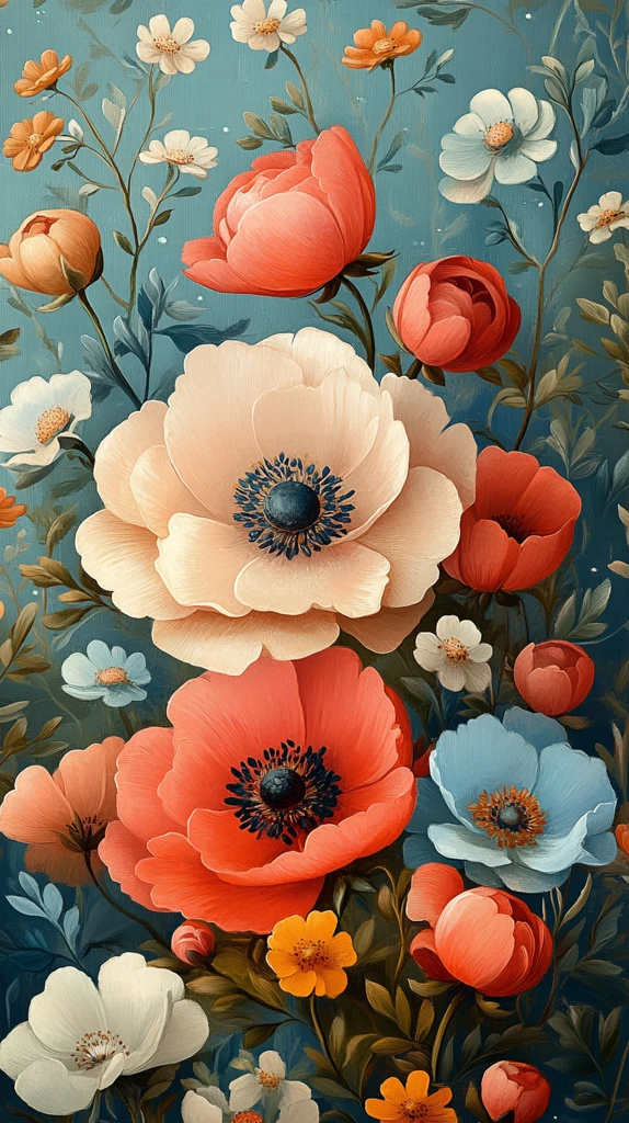 粉蓝绿花卉图案