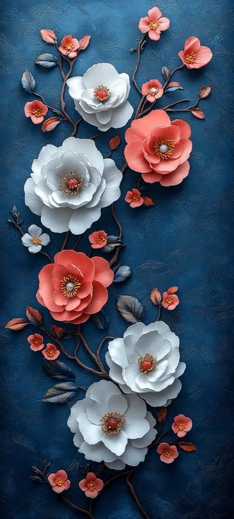 白牡丹粉樱蓝底图