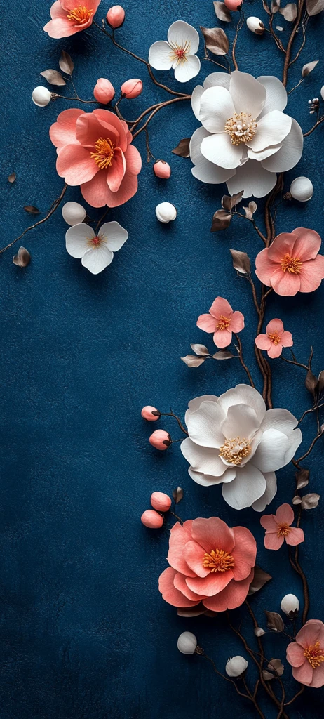 白牡丹粉樱蓝底图