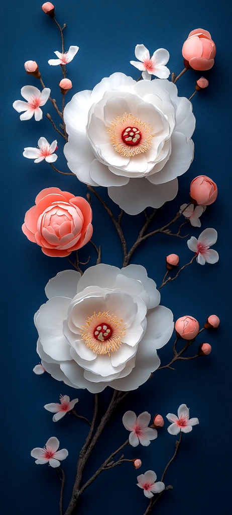 白牡丹粉樱蓝底图