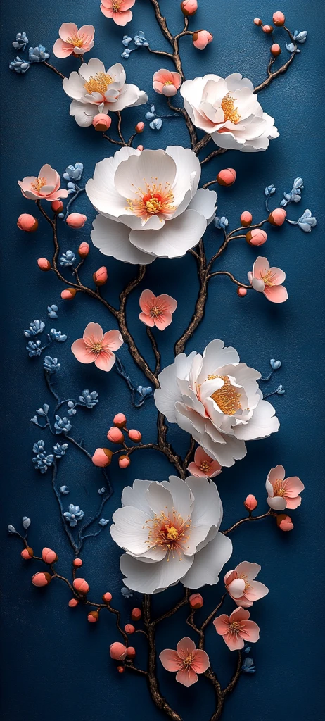 白牡丹粉樱蓝底图