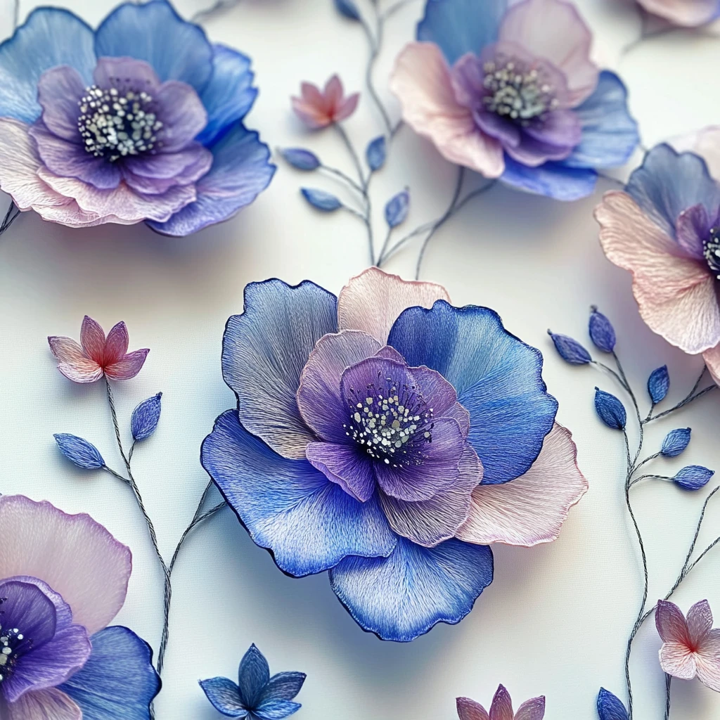 水彩纸花刺绣图案