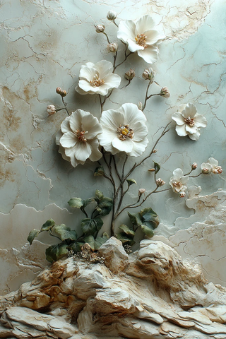 野花立体浮雕十字