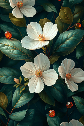 白花绿叶彩宝墙纸