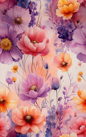 粉紫黄花浮水彩画