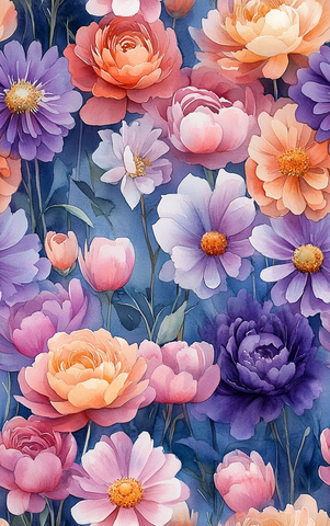 粉紫黄花浮水彩画