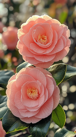 粉红山茶花盛开