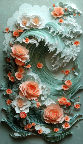 海浪与花纸雕艺术