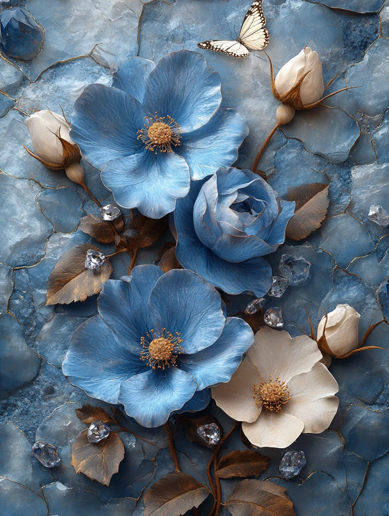 蓝玫瑰白蝶晶体