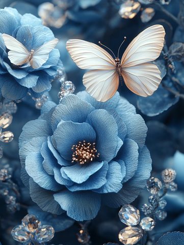 蓝玫瑰白蝶晶体