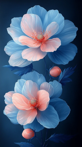 蓝白粉花朵盛开图