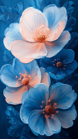 蓝白粉花朵盛开图