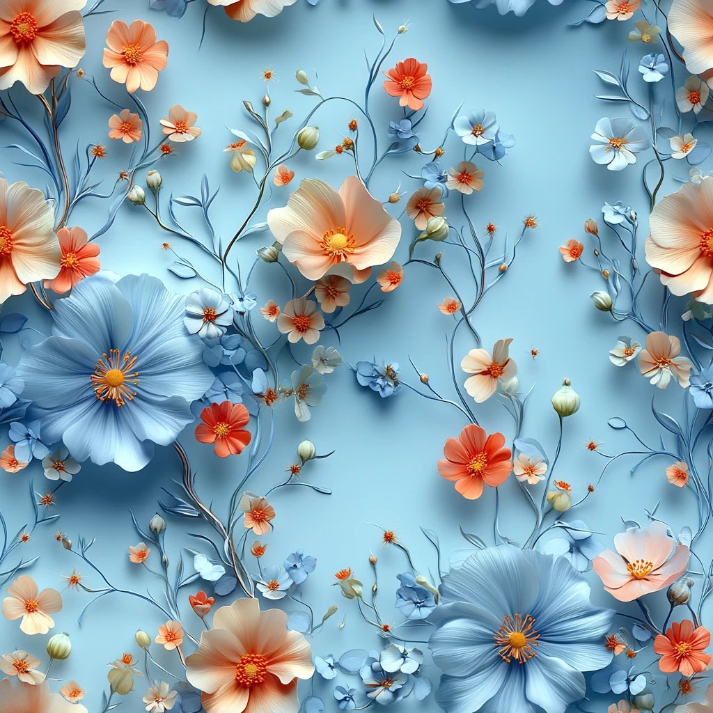 空蓝底花卉水彩