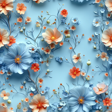 空蓝底花卉水彩