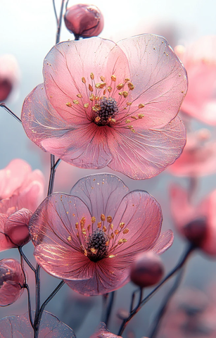 粉灰花卉金箔纹样