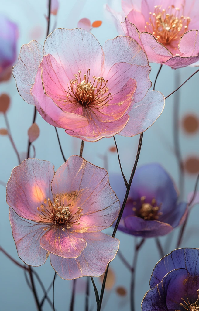 粉灰花卉金箔纹样