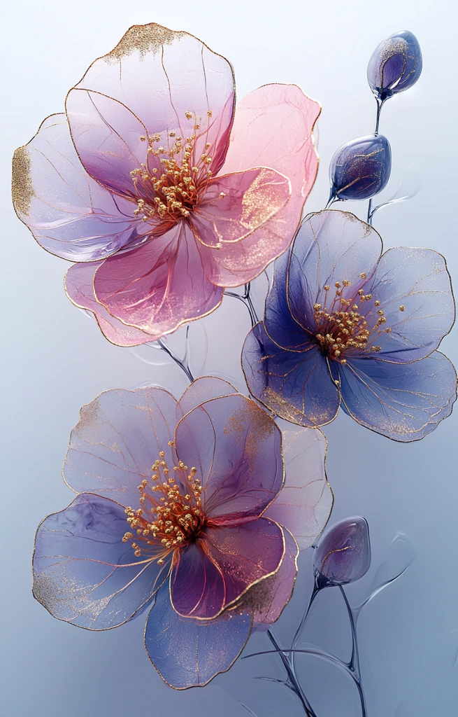 粉灰花卉金箔纹样