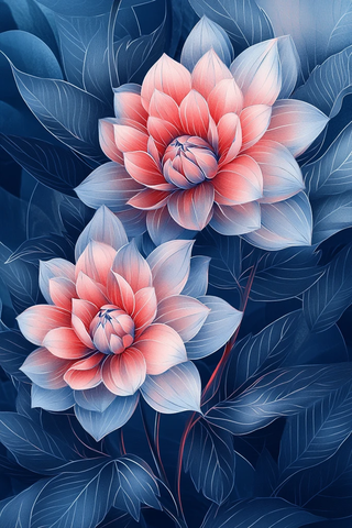 粉色大丽花线条画