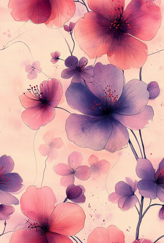 粉紫水彩花卉