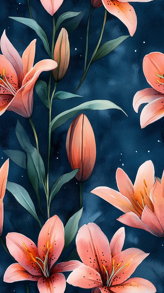 水彩百合花纹样